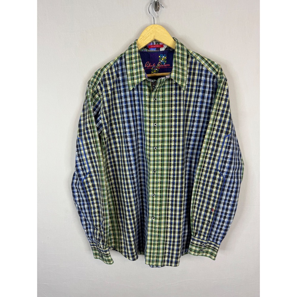 Robert Graham Mens 2XL Contemporary‎ Fit Plaid Long Sleeve Button Shirt Green